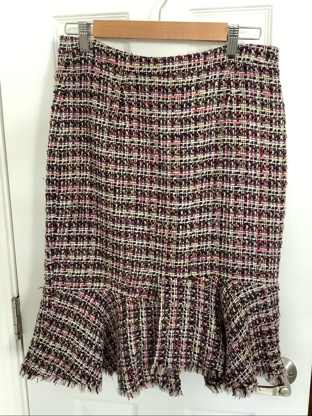 Halogen Tweed Ruffle Hem Skirt Checkered Mini Skirt Black & Pink Size 8